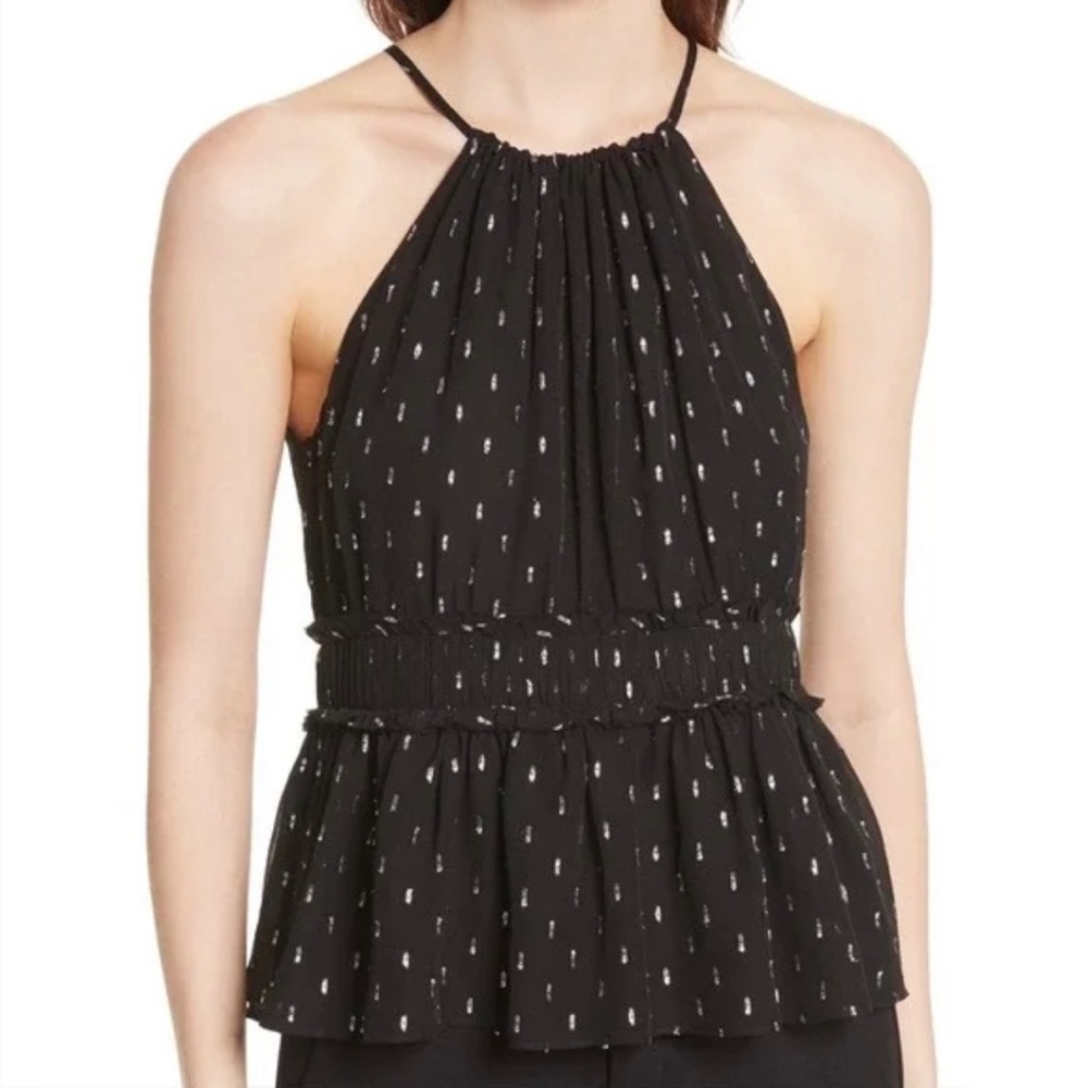 Joie Shawnette Metallic Embellished Silk Blouse in Caviar - XS